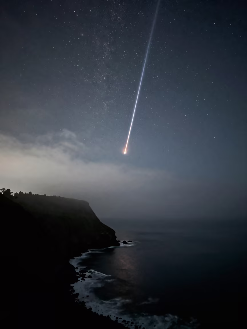 Fireball Meteor Over Misty Ecuador Coastal Cliff in in Ecuador