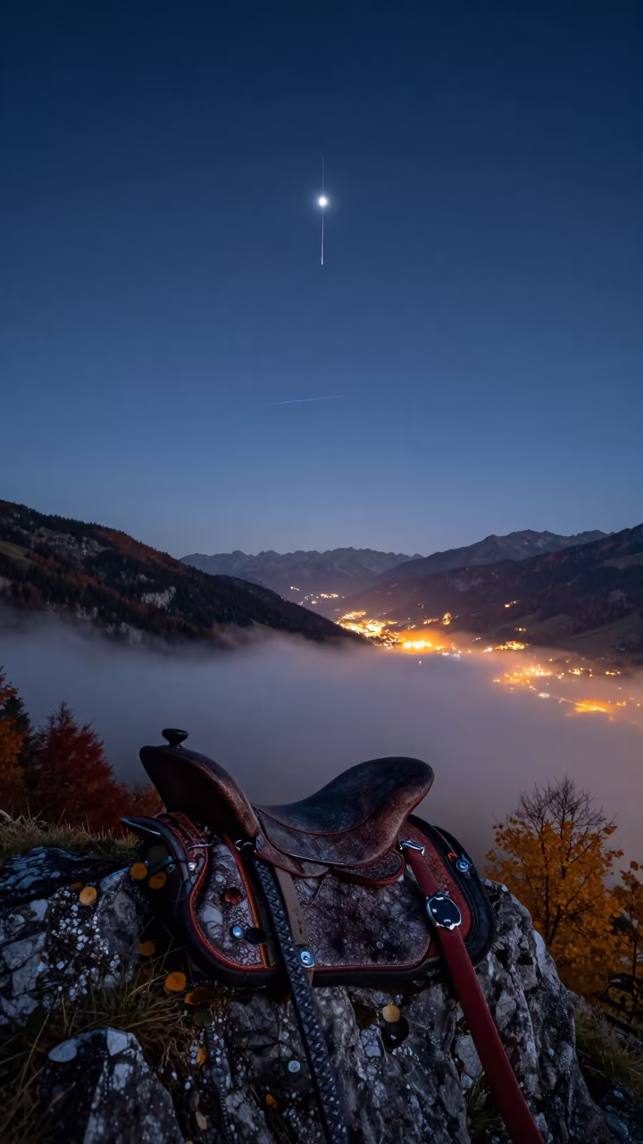 Fireball Meteor Over Alpine Cliff Mist in from a quiet alpine saddle near Innsbruck