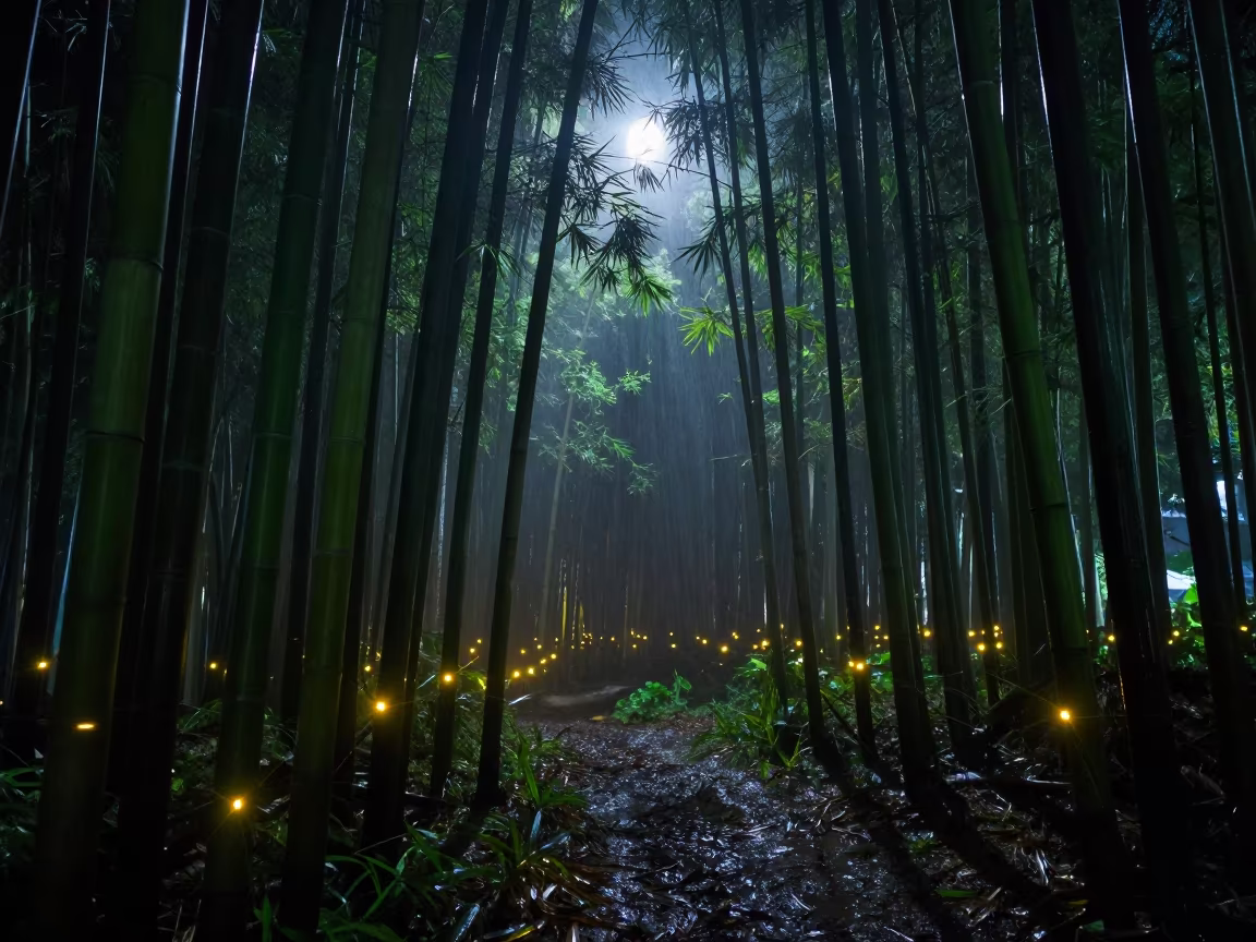 Fireflies Glow in Monsoon Bamboo Grove Maldives Night in in Maldives