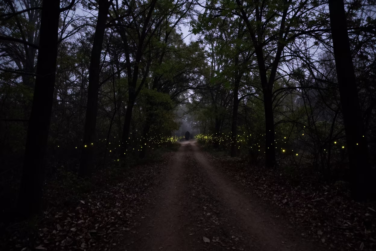 Fireflies Glow on Trail Under Cold Starlight in under a band of cold starlight near Gujranwala