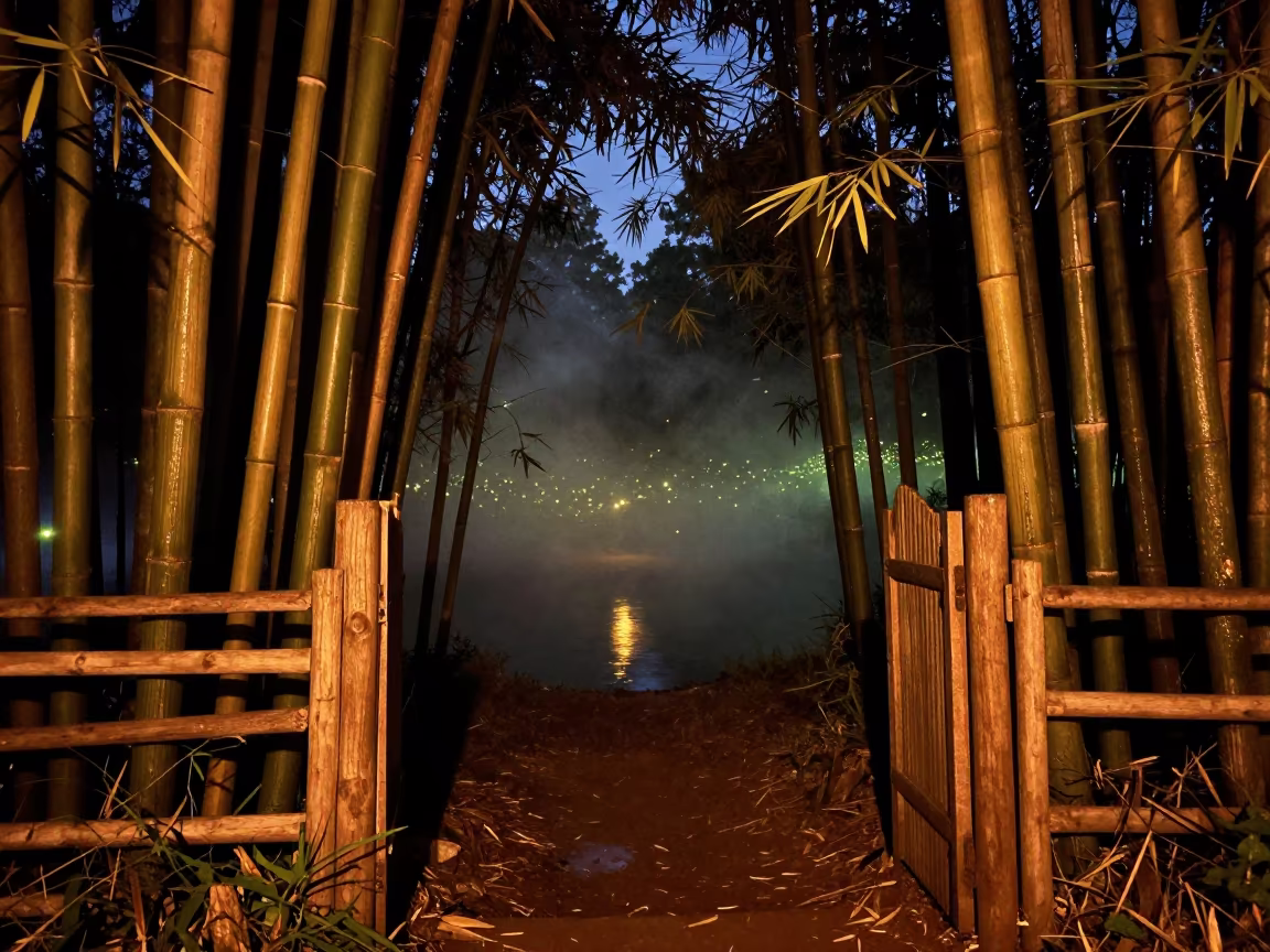 Fireflies in Misty Bamboo Grove Near Mombasa in near Mombasa