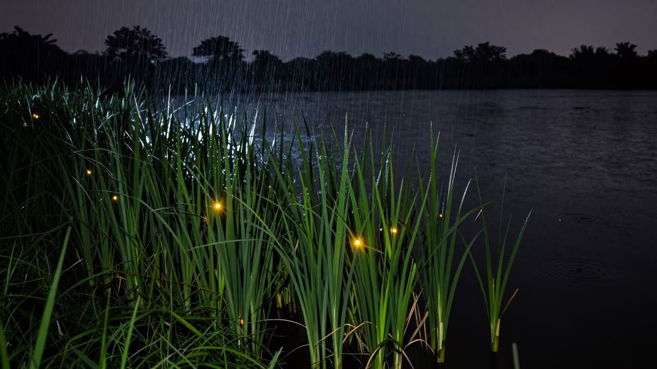 Fireflies Over Reeds at Ghaziabad Pond in near Ghaziabad