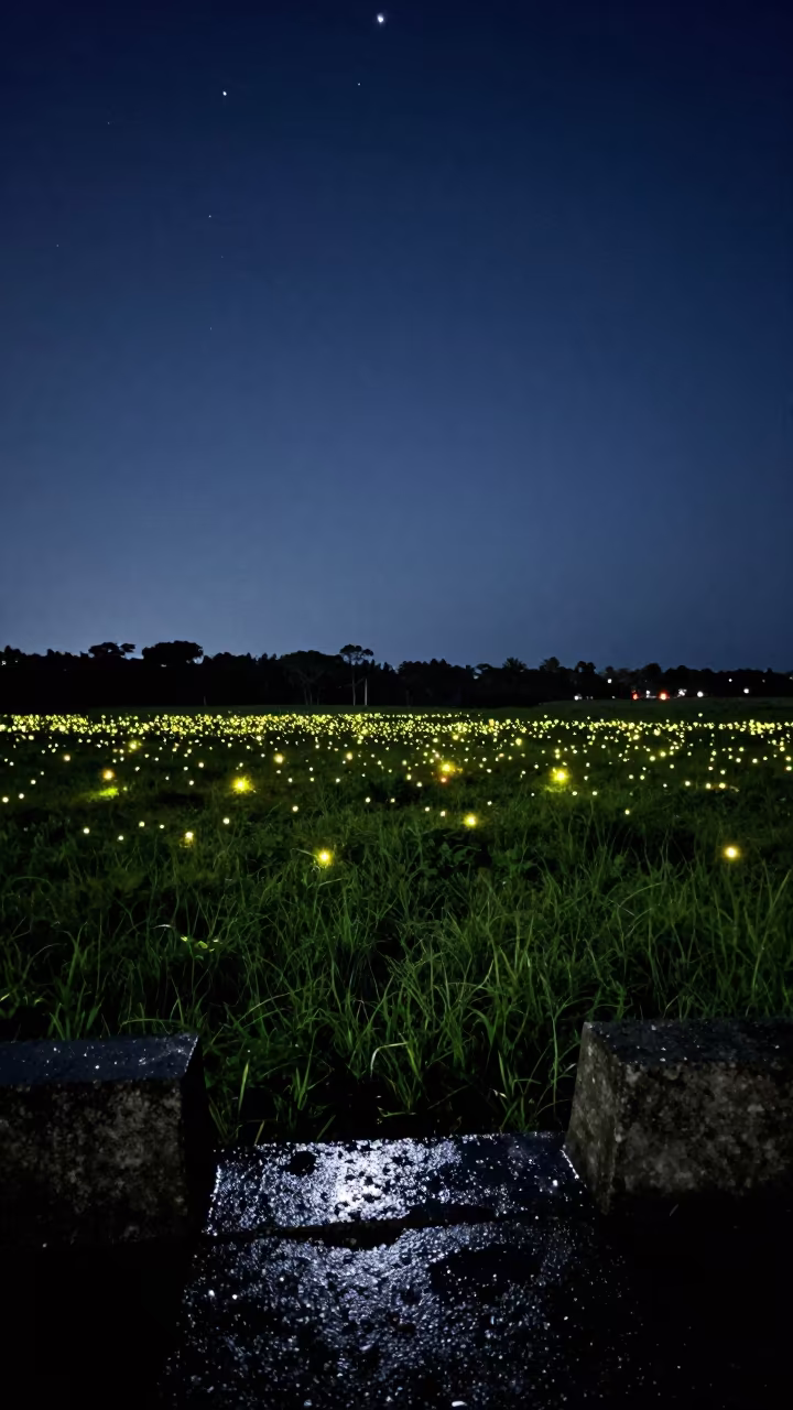 Fireflies Over Sierra Leone Moonlit Breakwater in from a moonlit breakwater in Sierra Leone