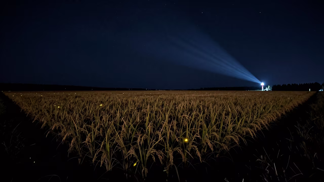 Fireflies Over Siberian Rice Field Night in from a quiet alpine saddle in Siberia