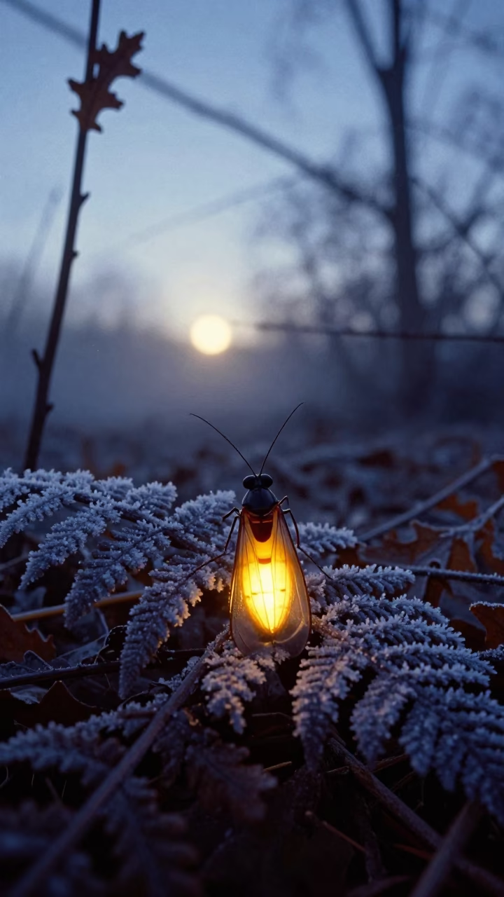 Firefly Glow on New York Winter Trail in along a game trail in New York