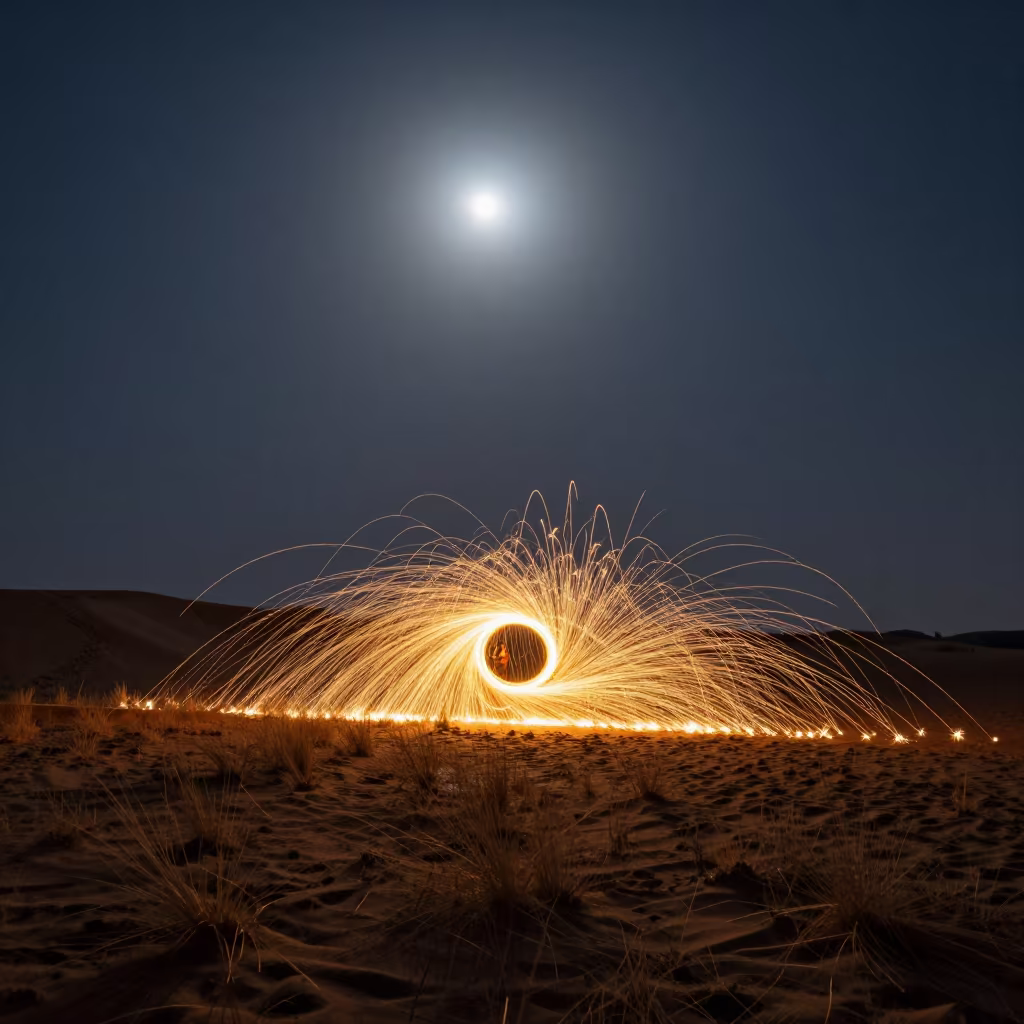 Firefly Trails Loop Over Laos Desert Dune in from a dune-backed overlook in clear desert air in Laos