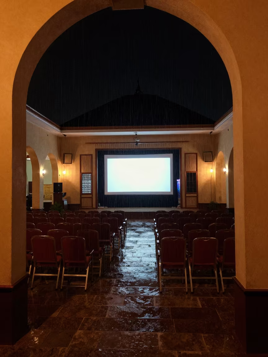 Firelit Cinema in Lagos Prayer Hall Night in in a prayer hall near Victoria Island, Lagos