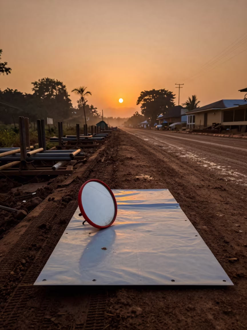 Firestop Mirror Tray Muddy Road Antananarivo in at a muddy site access road near Antananarivo