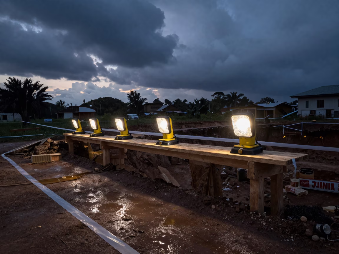Firestop Sealant Shelf at Dawn in Jinja Excavation in inside a taped-off excavation edge near Jinja