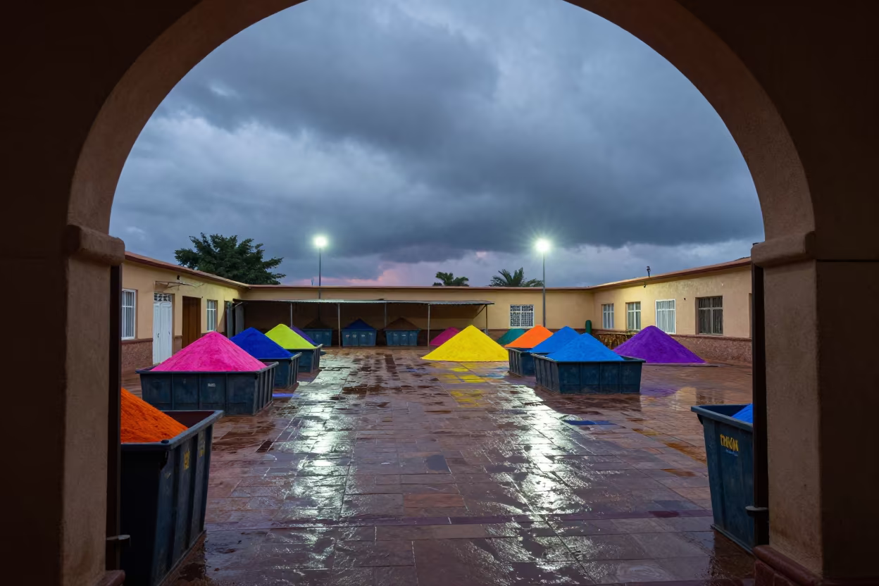 Fireworks Factory Courtyard Before Dawn in in a temple courtyard in Thies