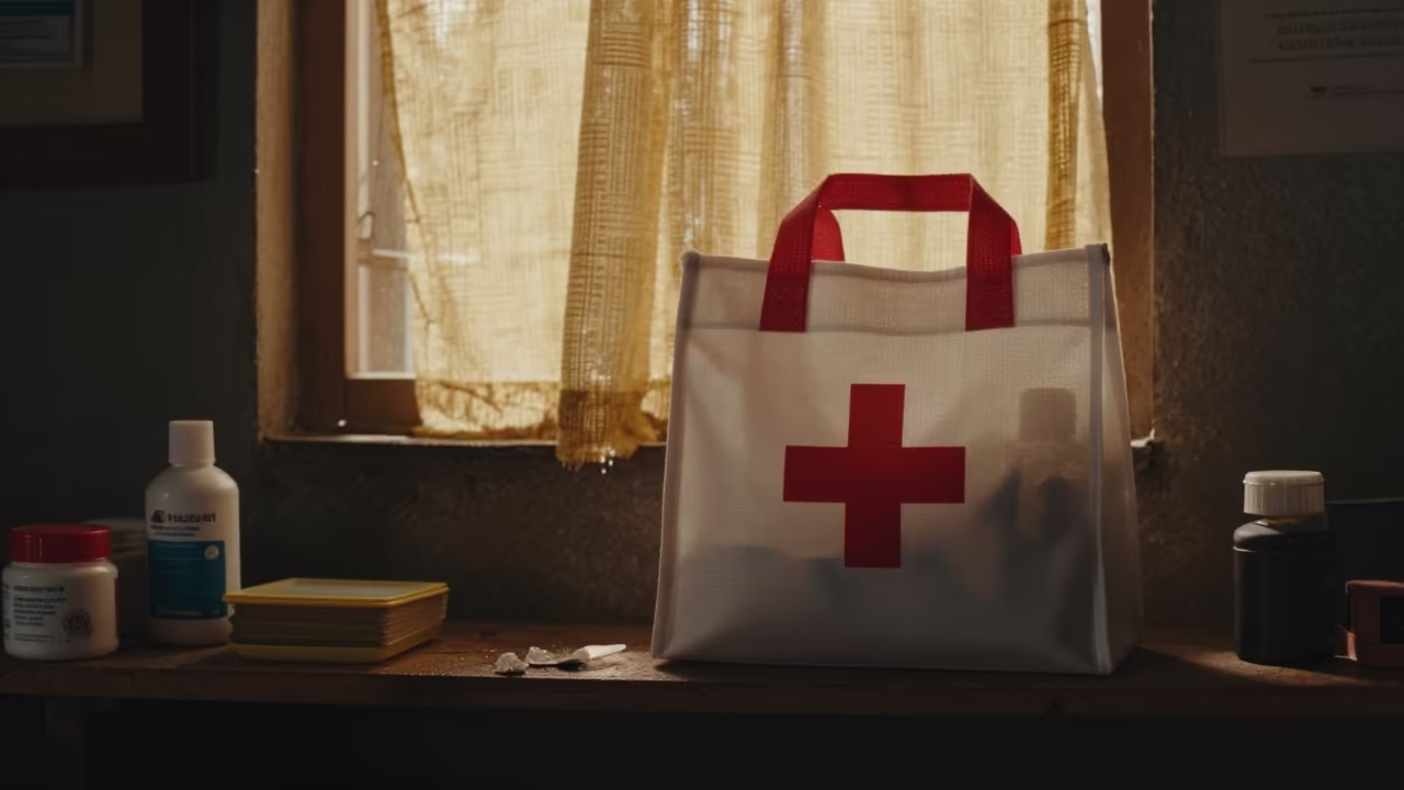 First Aid Restock Tote on Workshop Shelf Jalgaon in on a workshop shelf near Jalgaon