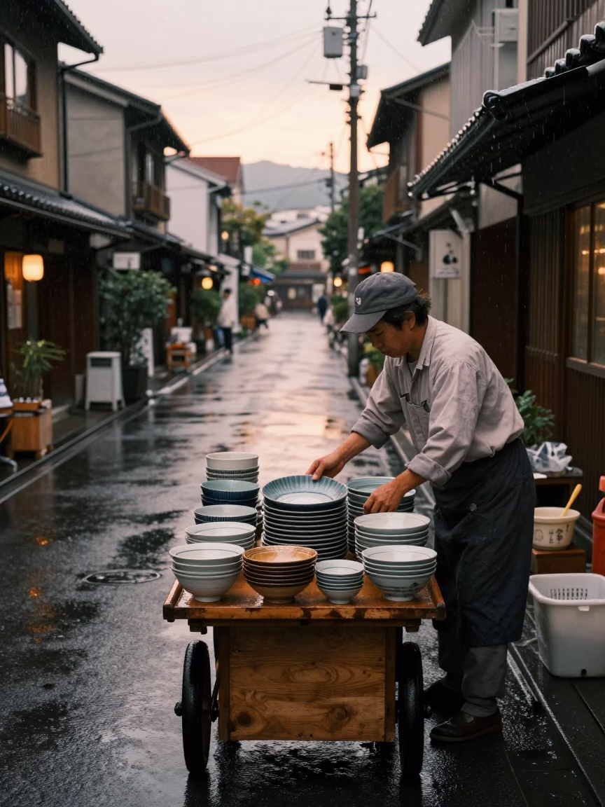 First Light After Rain in Fukuoka Japan Street Scene in in Fukuoka, Japan