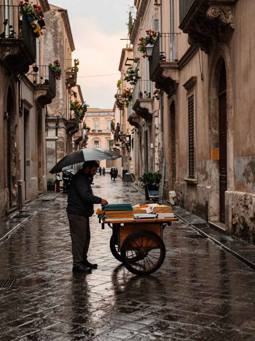 First Light After Rain in Palermo Italy Street Scene in in Palermo, Italy