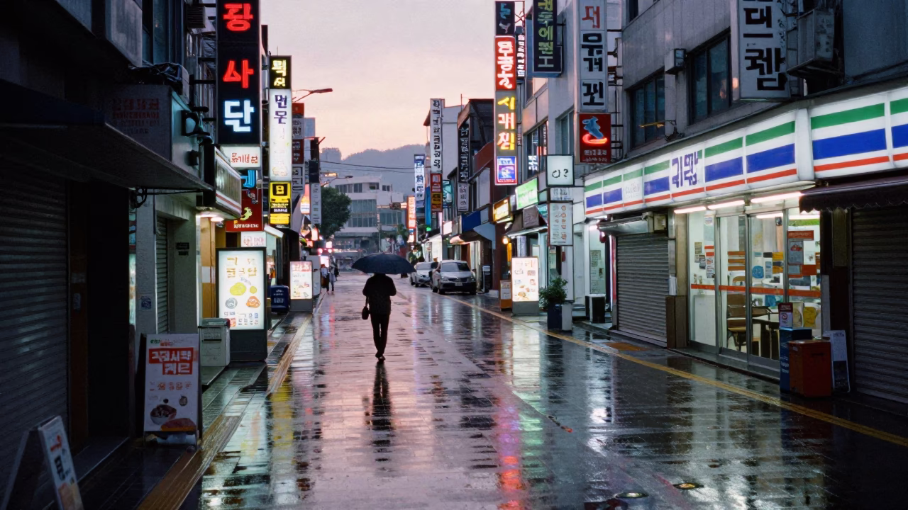 First Light After Rain in Seoul South Korea Street Scene in in Seoul, South Korea