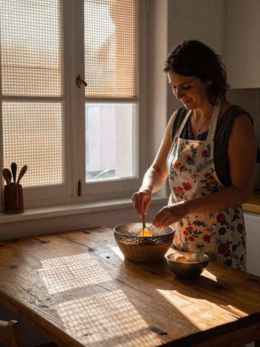 First Light Athens Greece Morning Kitchen Woven Cane and Hammered Metal in in Athens, Greece