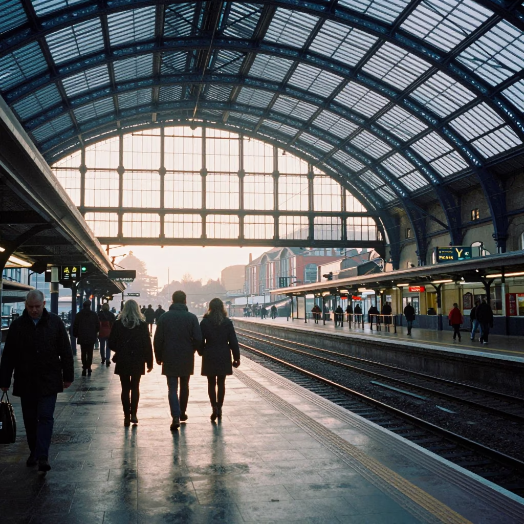 First Light Dawn at Bristol Temple Meads Station Glass Steel Arched Roof in in Bristol, United Kingdom