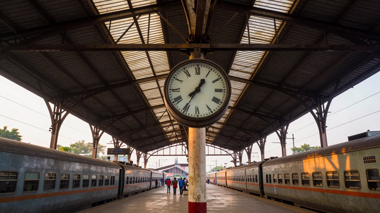 First Light Dawn at Hyderabad Railway Station Clock Under Iron Roof in in Hyderabad, India