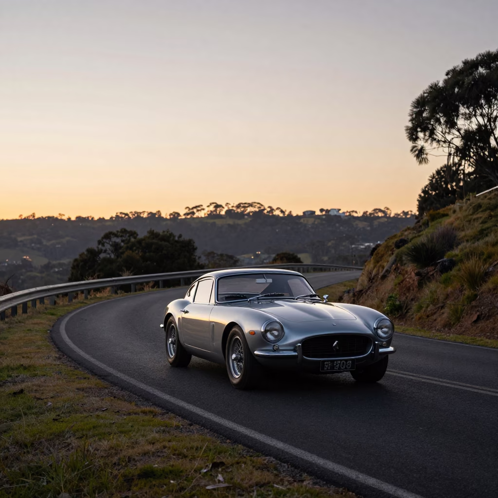First Light Dawn in Adelaide South Australia Vintage Sports Car on Serpentine Road in in Adelaide, South Australia, Australia