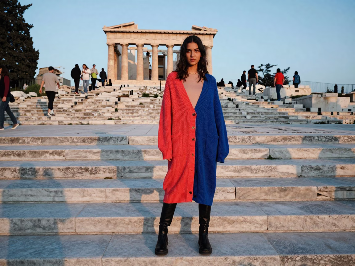 First Light Dawn in Athens Greece High Fashion Colorful Street Photography Scene in in Athens, Greece
