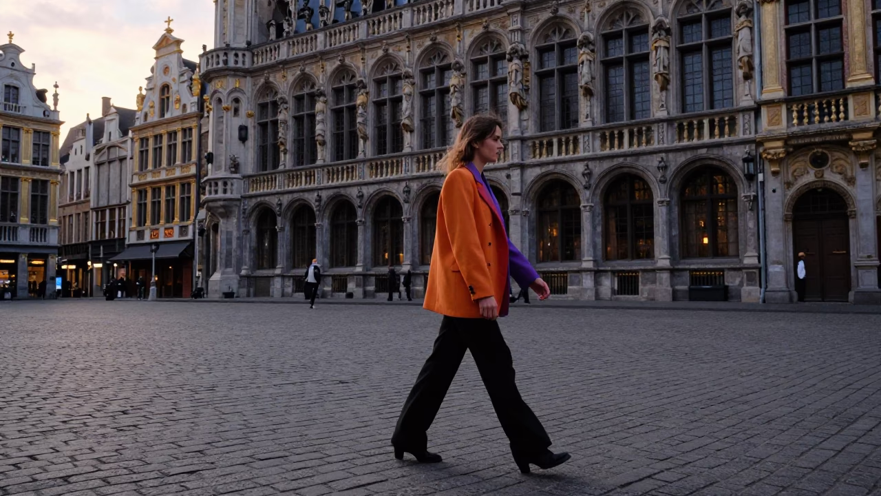 First Light Dawn in Brussels Belgium High Fashion Street Photography Candid Moment in in Brussels, Belgium