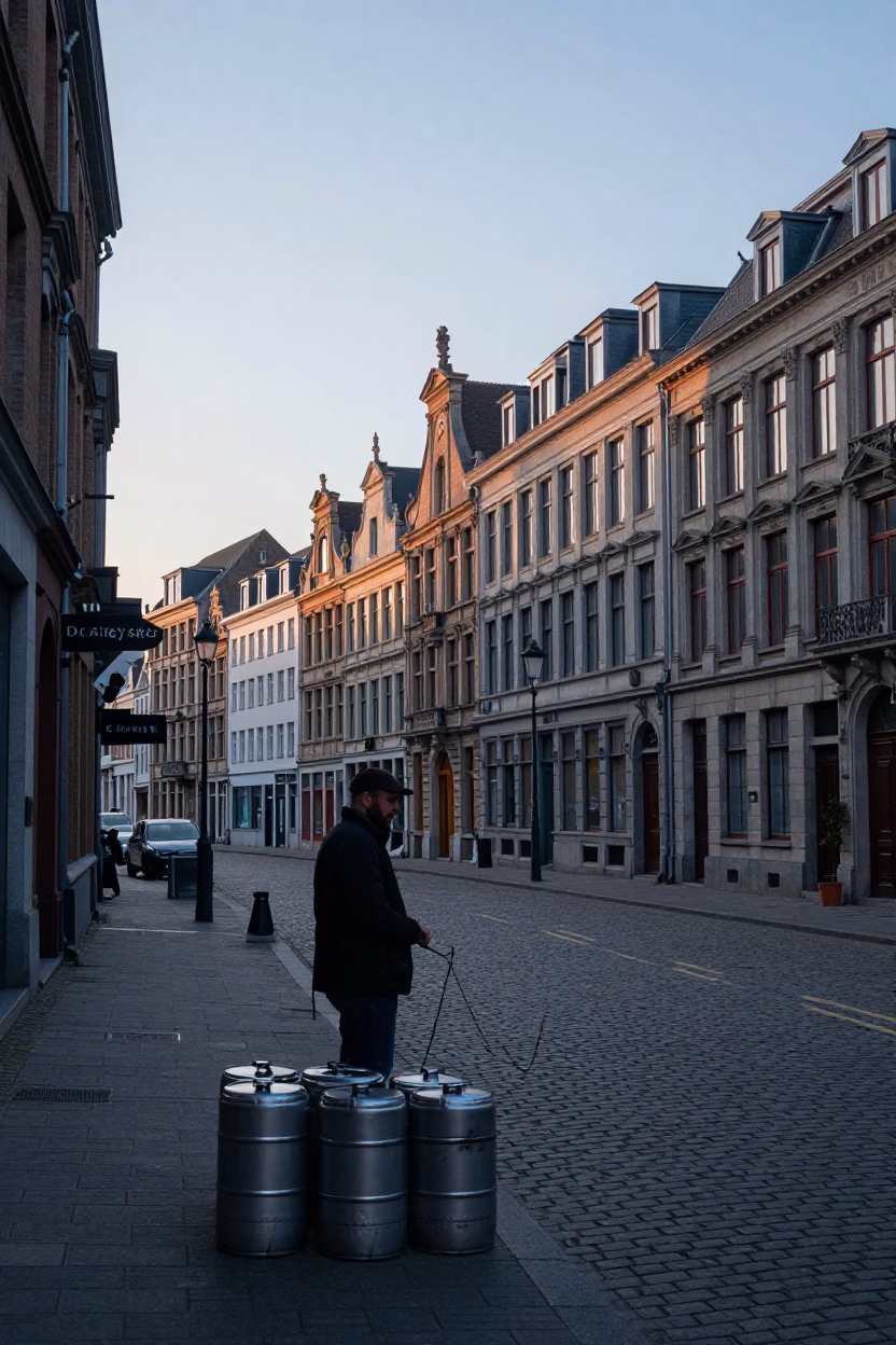 First Light Dawn in Brussels Belgium Urban Street Scene with Canisters in in Brussels, Belgium