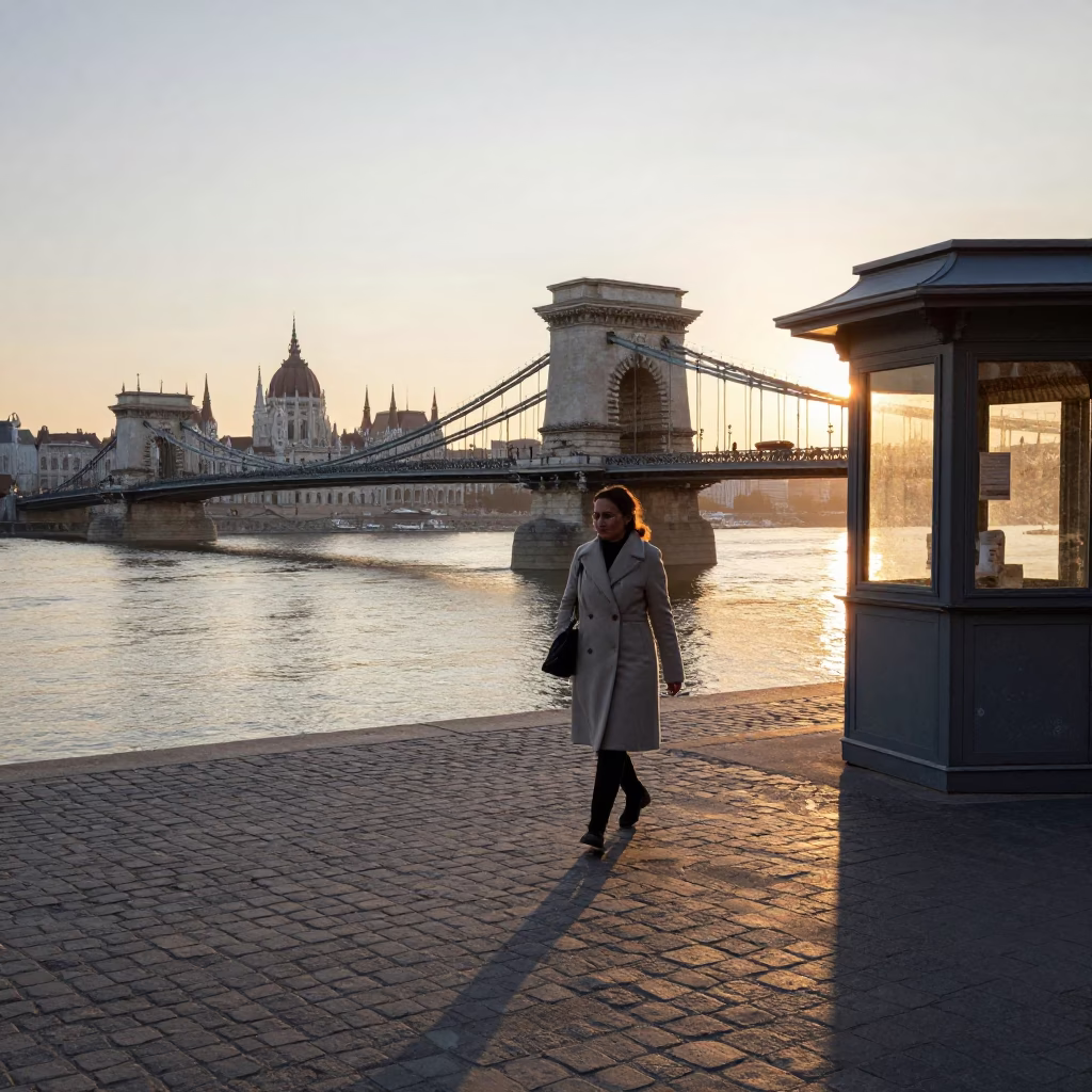 First Light Dawn in Budapest Hungary Realistic Street Photography Scene in in Budapest, Hungary
