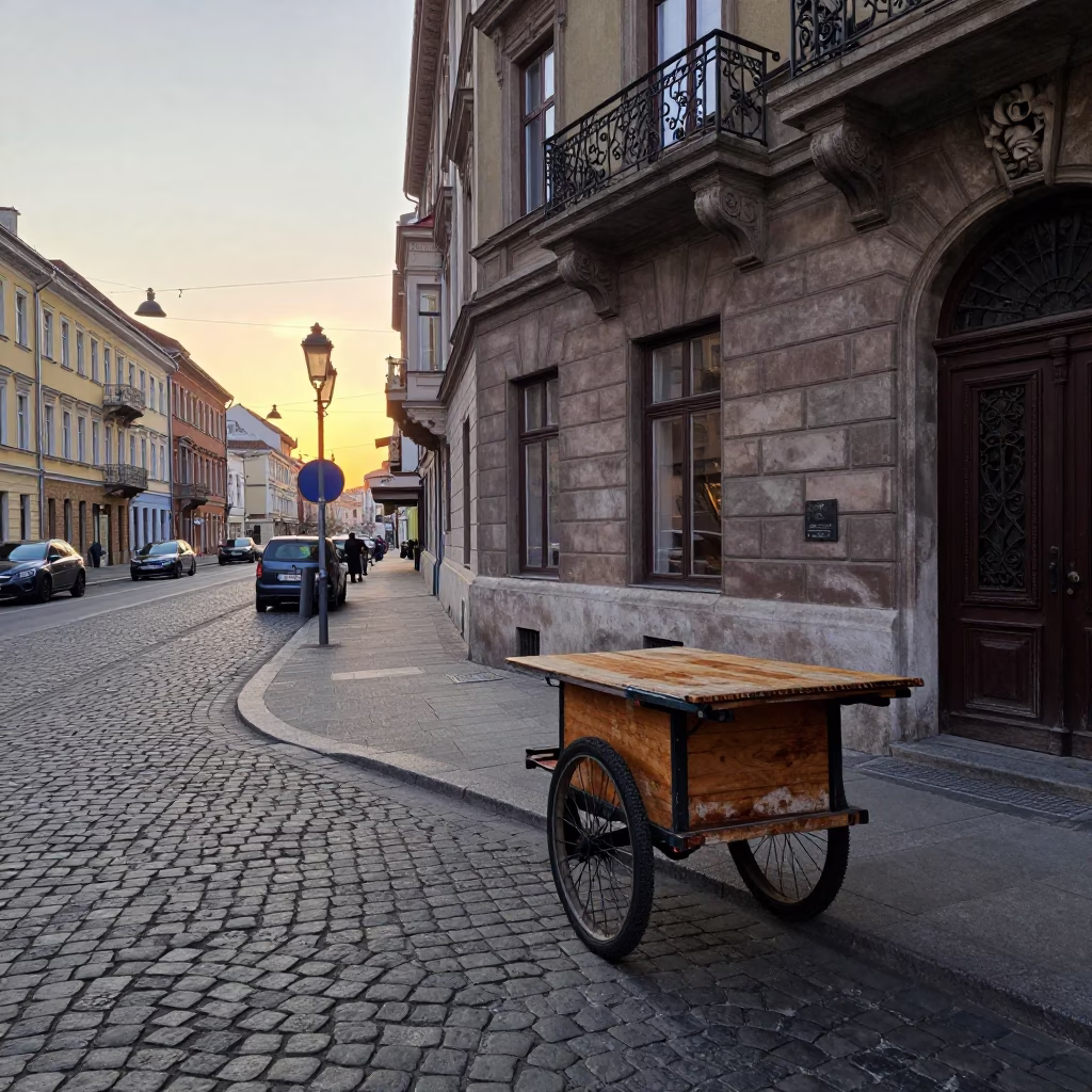 First Light Dawn in Budapest Hungary Street Scene with Vintage Details in in Budapest, Hungary