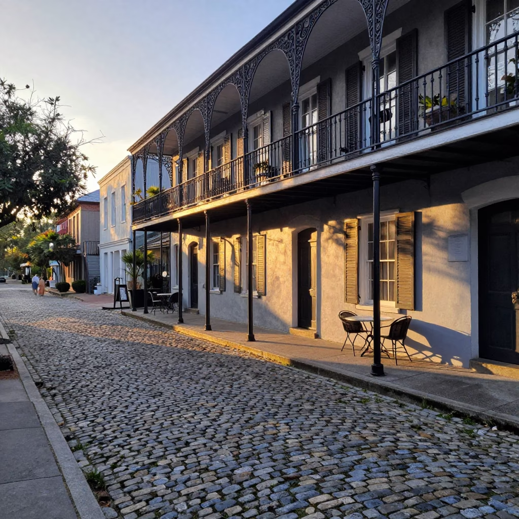 First Light Dawn in Charleston South Carolina Historic Street Scene with Wicker Shadow in in Charleston, South Carolina, United States