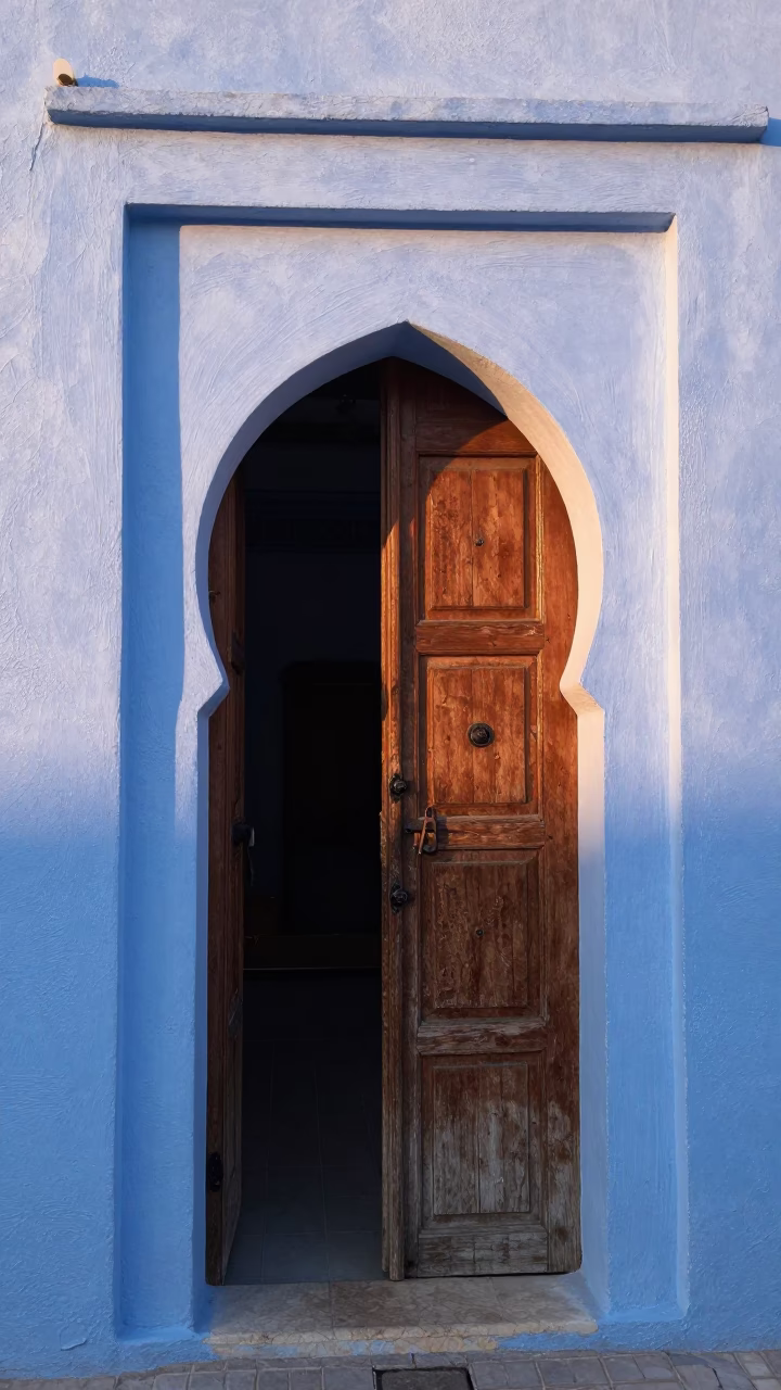 First Light Dawn in Fez Morocco Traditional Doorway and Latch Detail in in Fez, Morocco