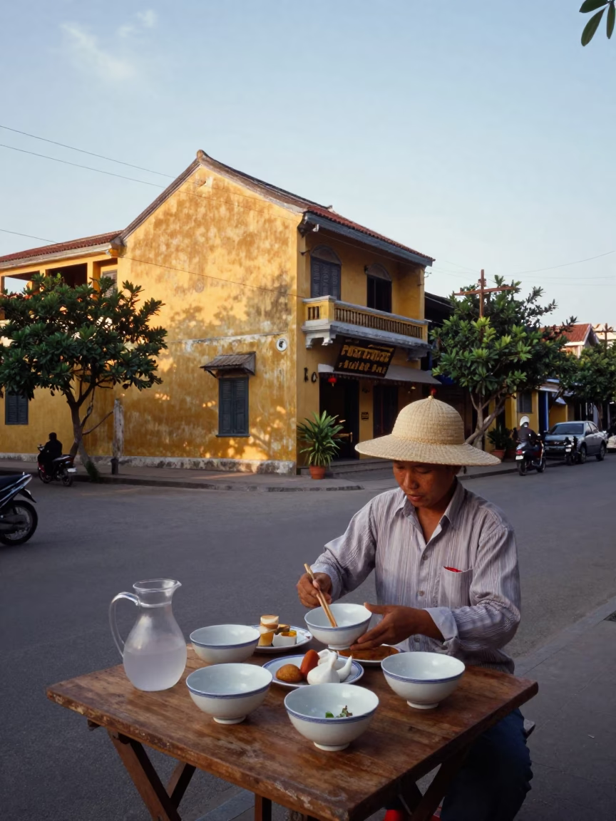 First Light Dawn in Hoi An Vietnam Ceramic Bowl and Glass Pitcher in in Hoi An, Vietnam