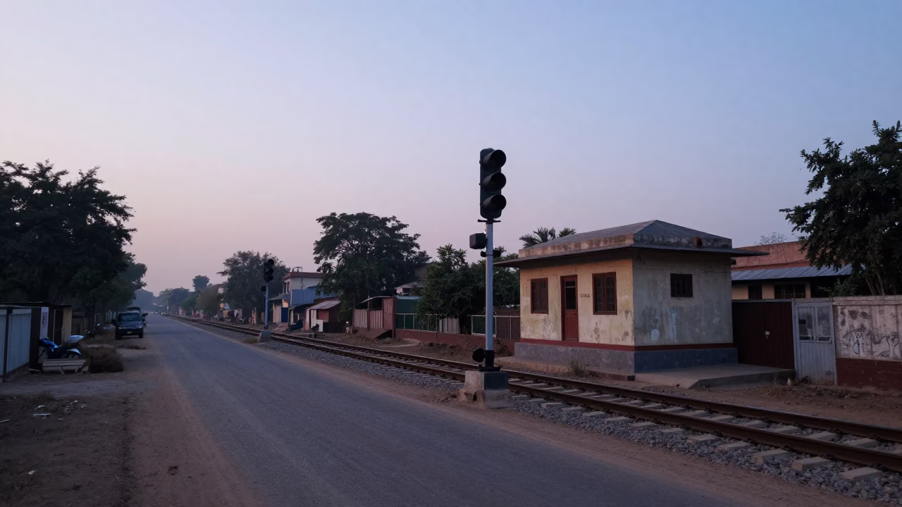 First Light Dawn in Jaipur India Street Scene with Railway Signal Cabin in in Jaipur, India