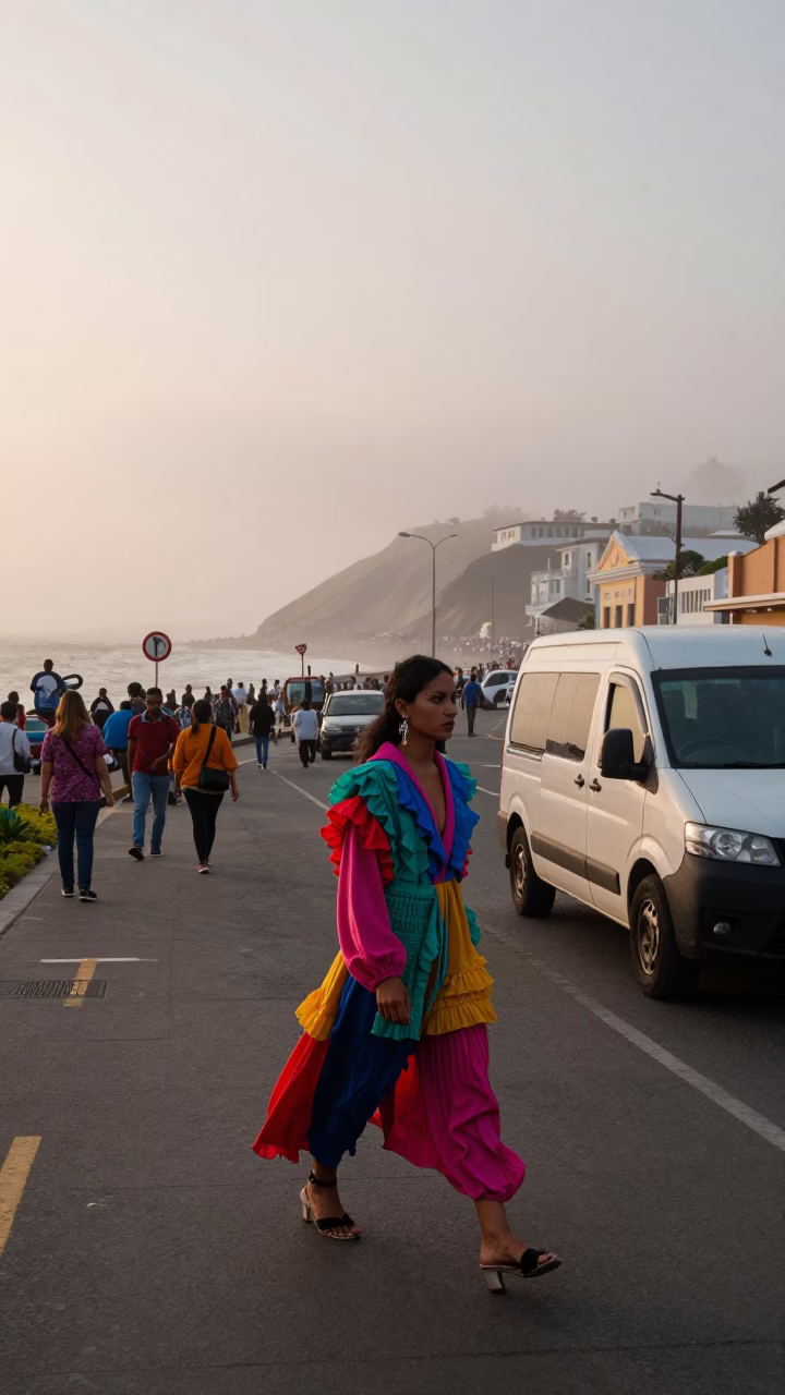 First Light Dawn in Lima Peru Colorful High Fashion Street Photography Scene in in Lima, Peru