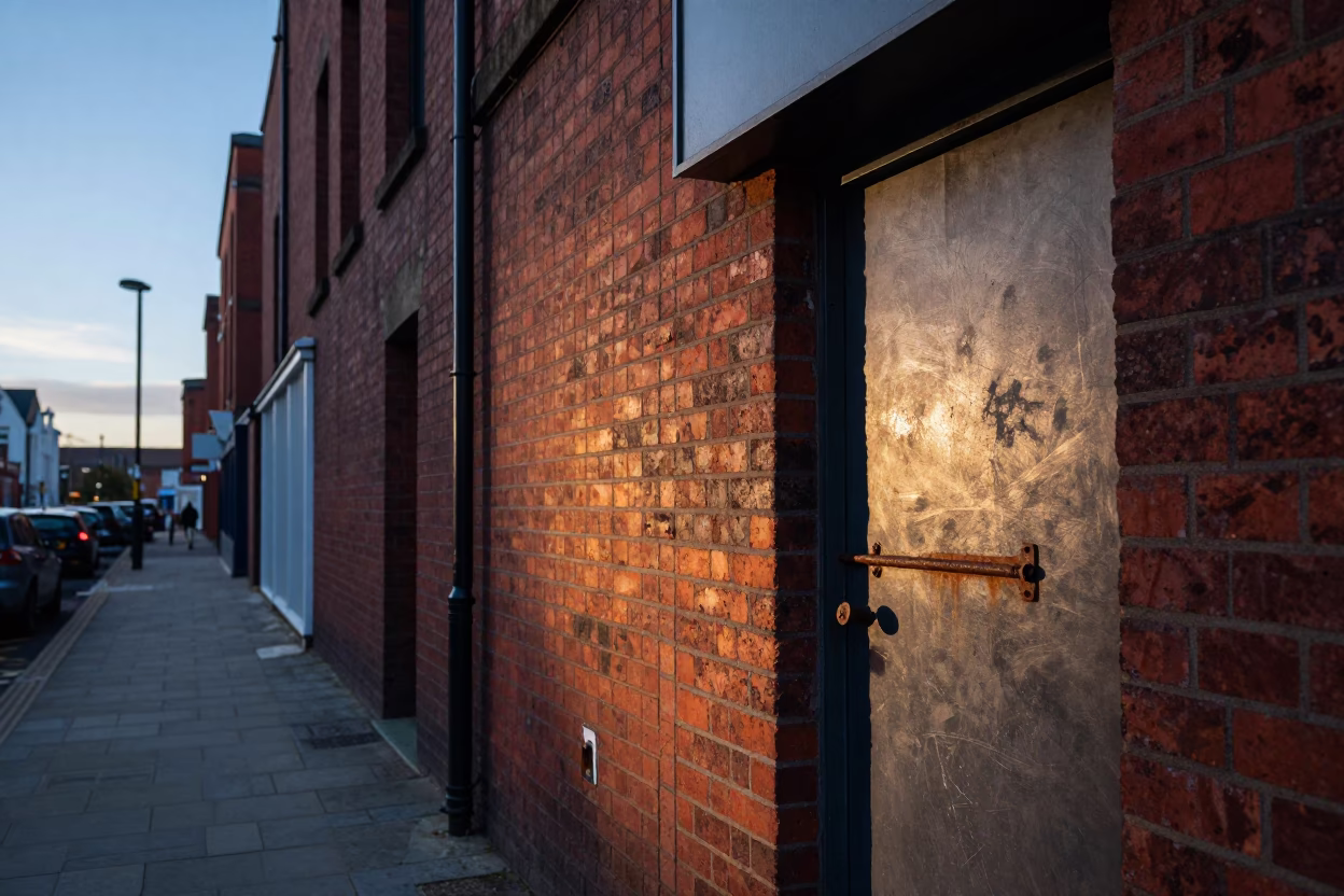 First light dawn in Liverpool UK showing brick architecture and street scene in in Liverpool, United Kingdom