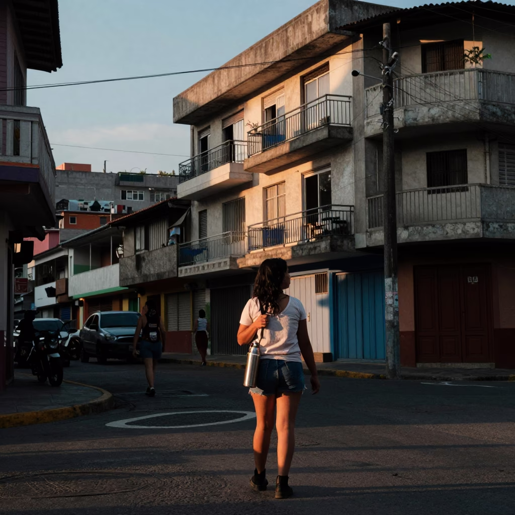 First Light Dawn in Medellin Colombia High Fashion Emotional Street Photography 1970s Style in in Medellin, Colombia