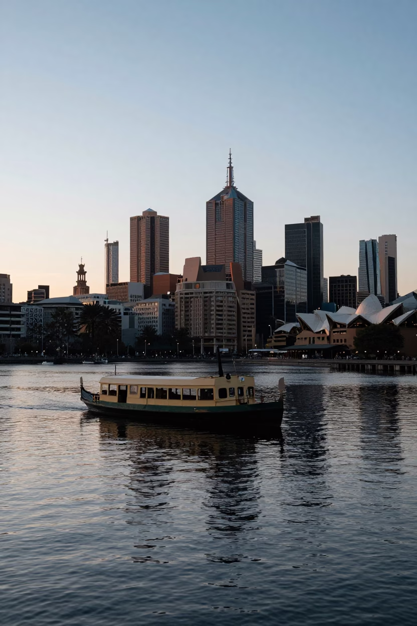 First Light Dawn in Melbourne Victoria Australia Street Scene with Gondola Ferry in in Melbourne, Victoria, Australia