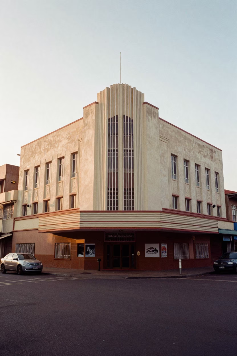 First Light Dawn in Nairobi Kenya Street Scene with Art Deco Cinema Facade in in Nairobi, Kenya