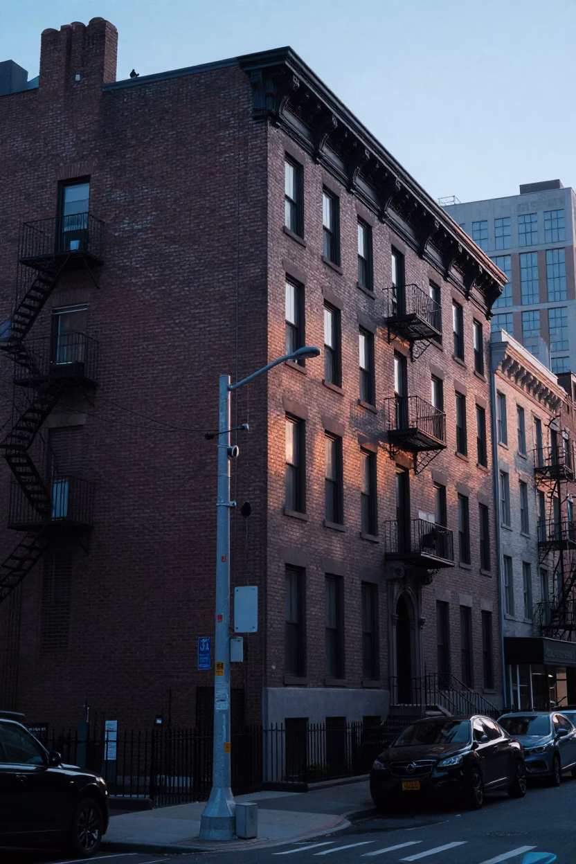 First Light Dawn in New York City Urban Street Scene with Oranges and Shoebox in in New York, New York, United States
