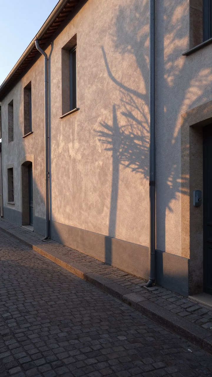 First Light Dawn in Nice France Street Scene with Wicker Shadow on Plaster Wall in in Nice, France