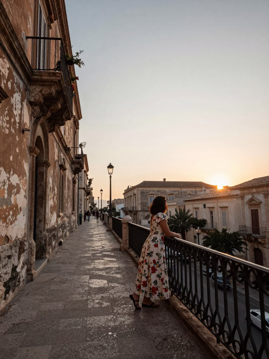 First Light Dawn in Palermo Italy Street Scene with Sewing Scissors and Twine in in Palermo, Italy