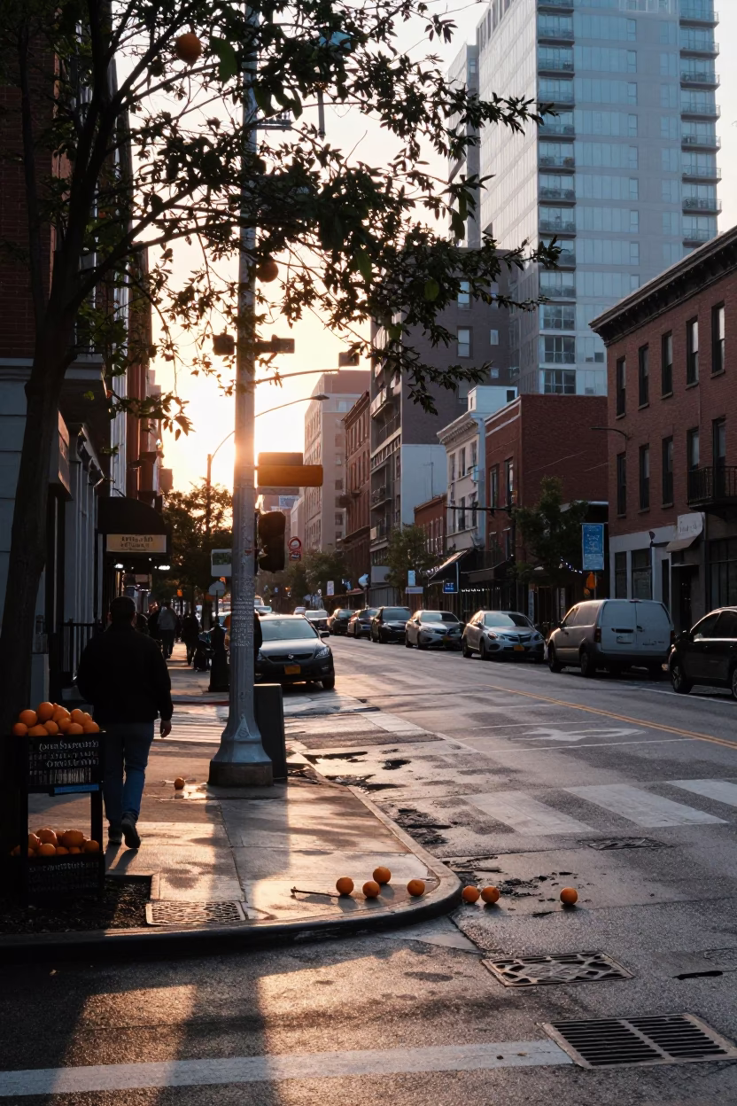 First Light Dawn in Philadelphia Pennsylvania Street Scene with Oranges and Glass in in Philadelphia, Pennsylvania, United States