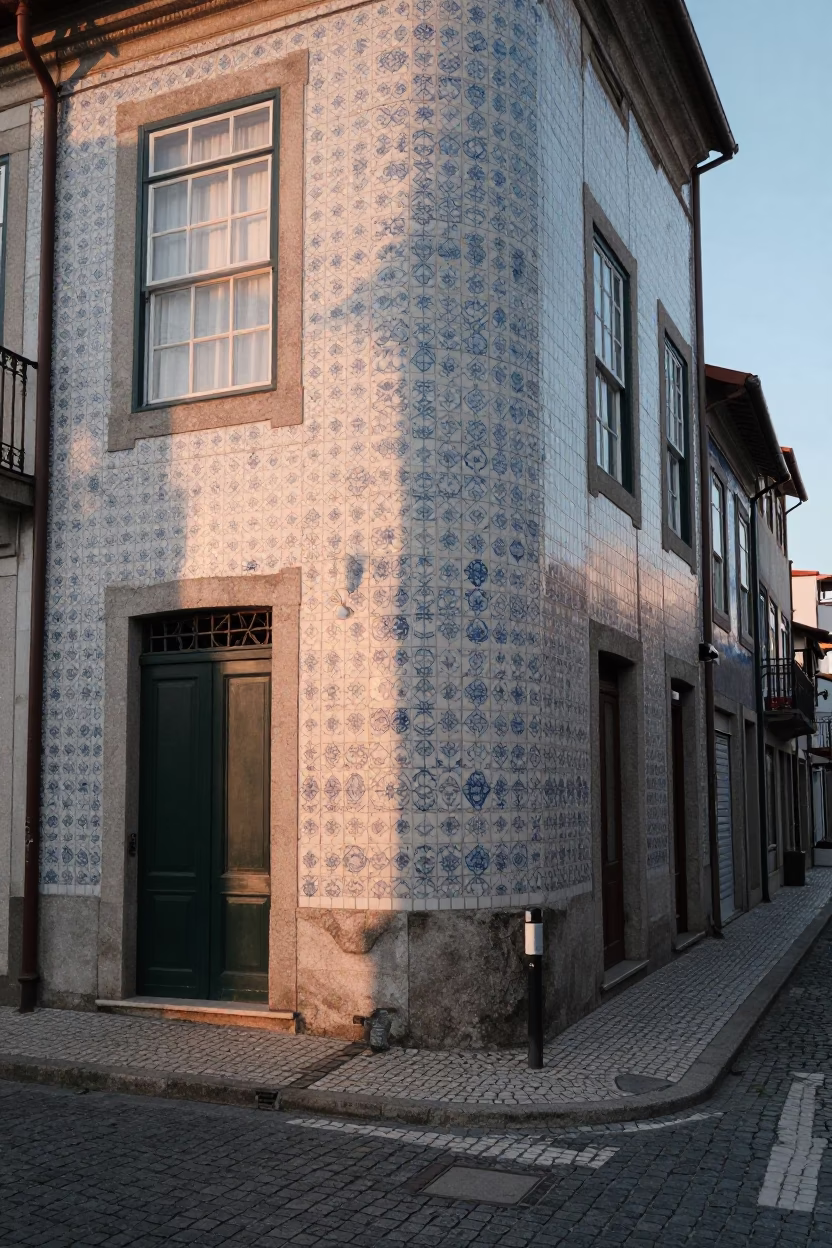 First light dawn in Porto Portugal narrow streets and traditional tile architecture in in Porto, Portugal