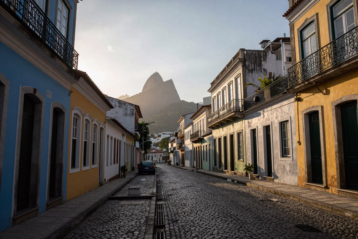 First Light Dawn in Rio de Janeiro Brazil Street Scene with Sun Stripe Drain in in Rio de Janeiro, Brazil