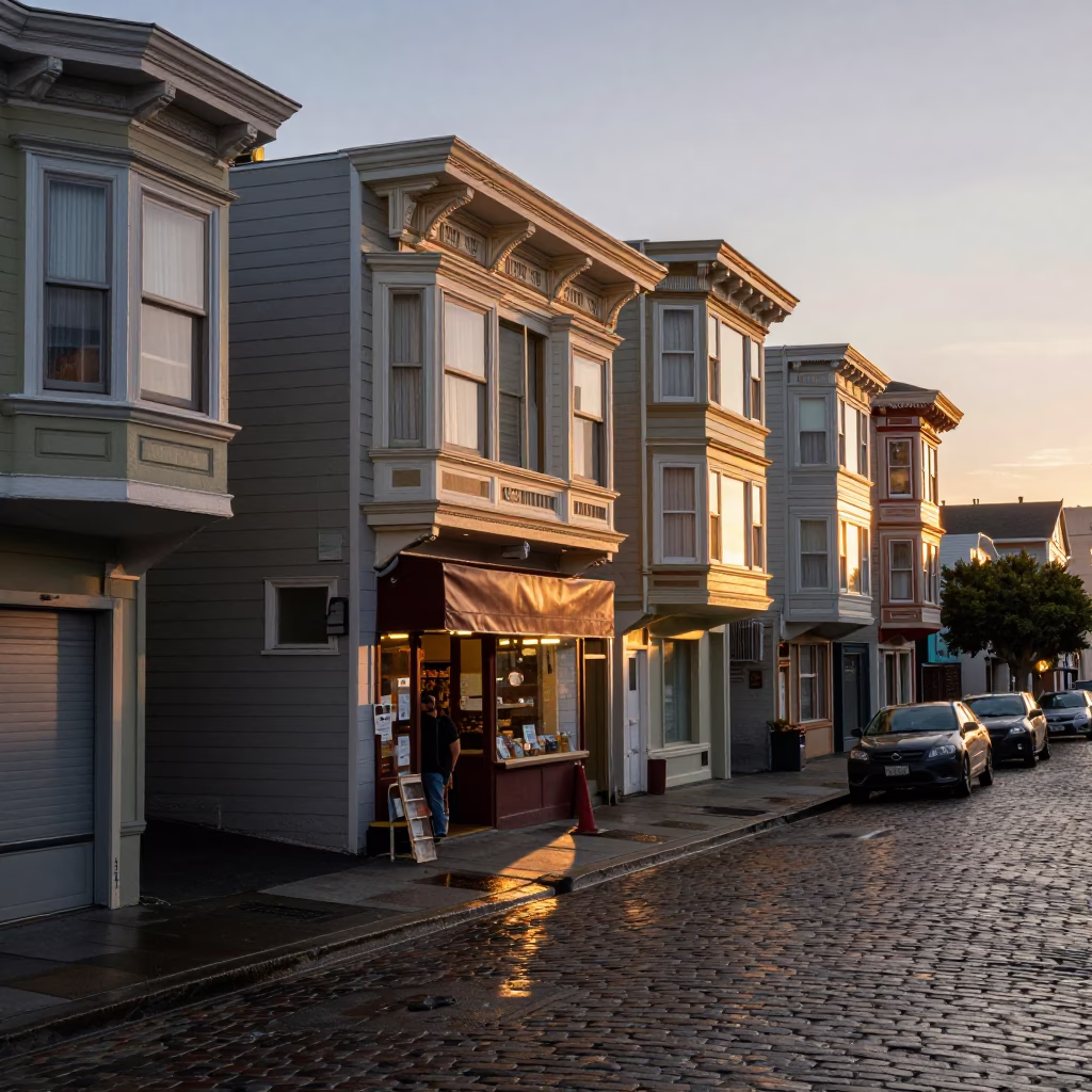 First light dawn in San Francisco California street scene with local details in in San Francisco, California, United States