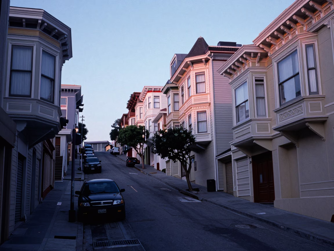 First Light Dawn in San Francisco California Street Scene with Vintage Details in in San Francisco, California, United States