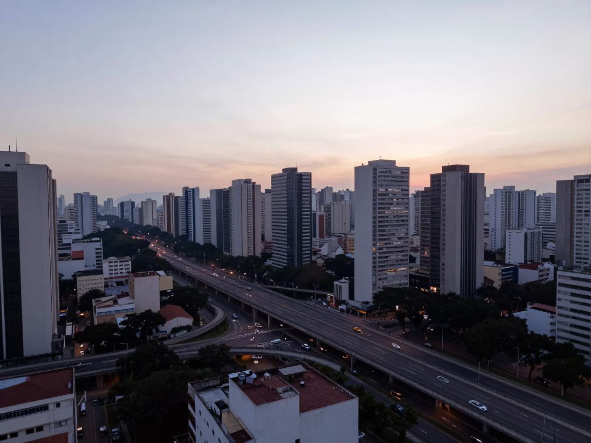 First Light Dawn in São Paulo Brazil Cityscape Street Scene in in São Paulo, Brazil