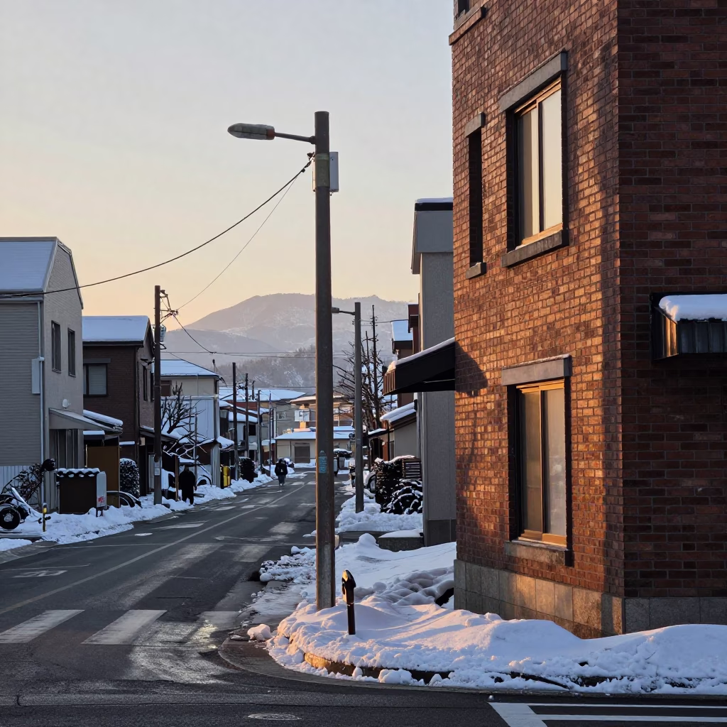 First Light Dawn in Sapporo Japan Street Scene with Vintage 1960s Details in in Sapporo, Japan