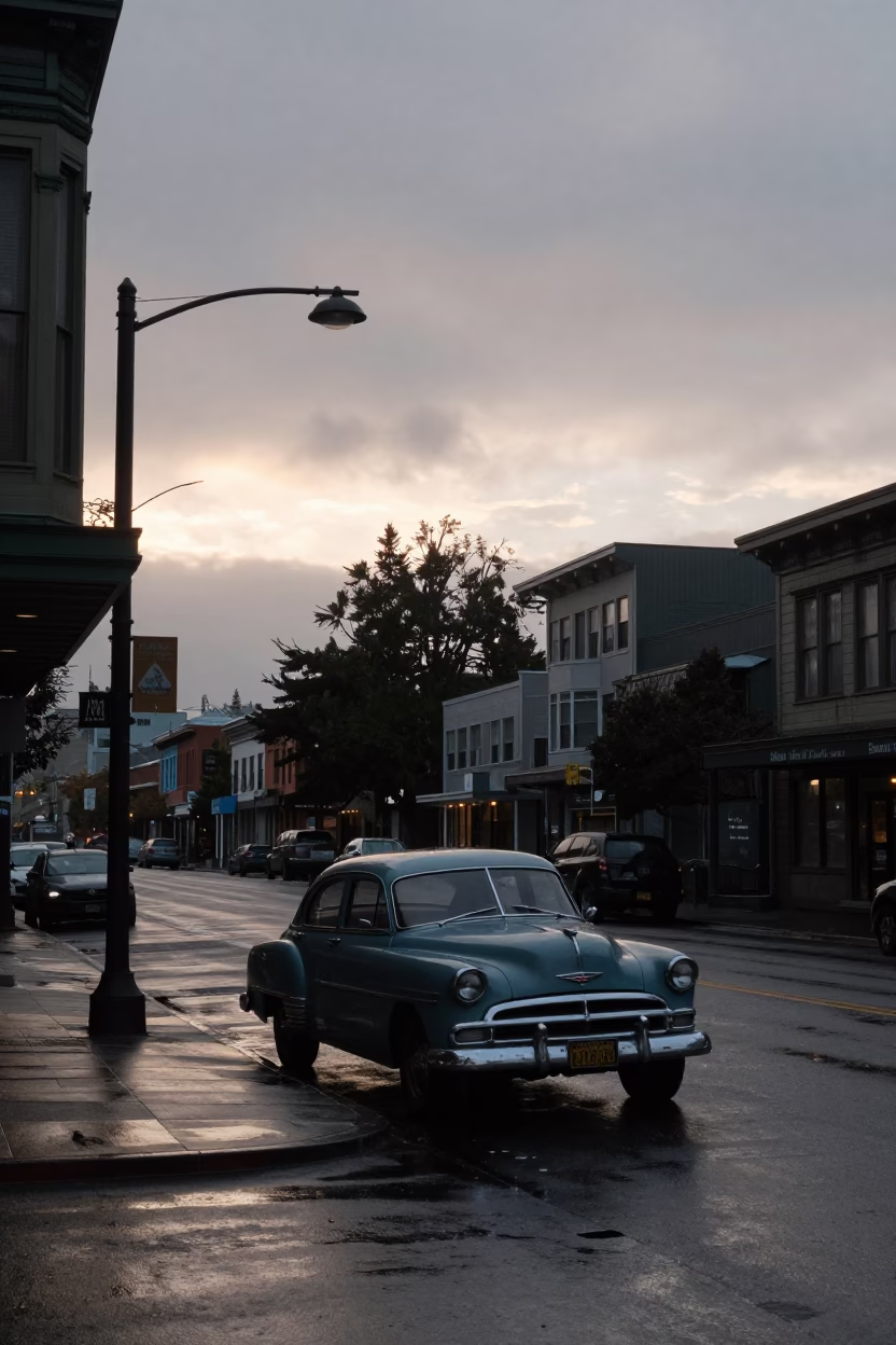 First Light Dawn in Seattle Washington Street Scene with Vintage 1950s Atmosphere in in Seattle, Washington, United States