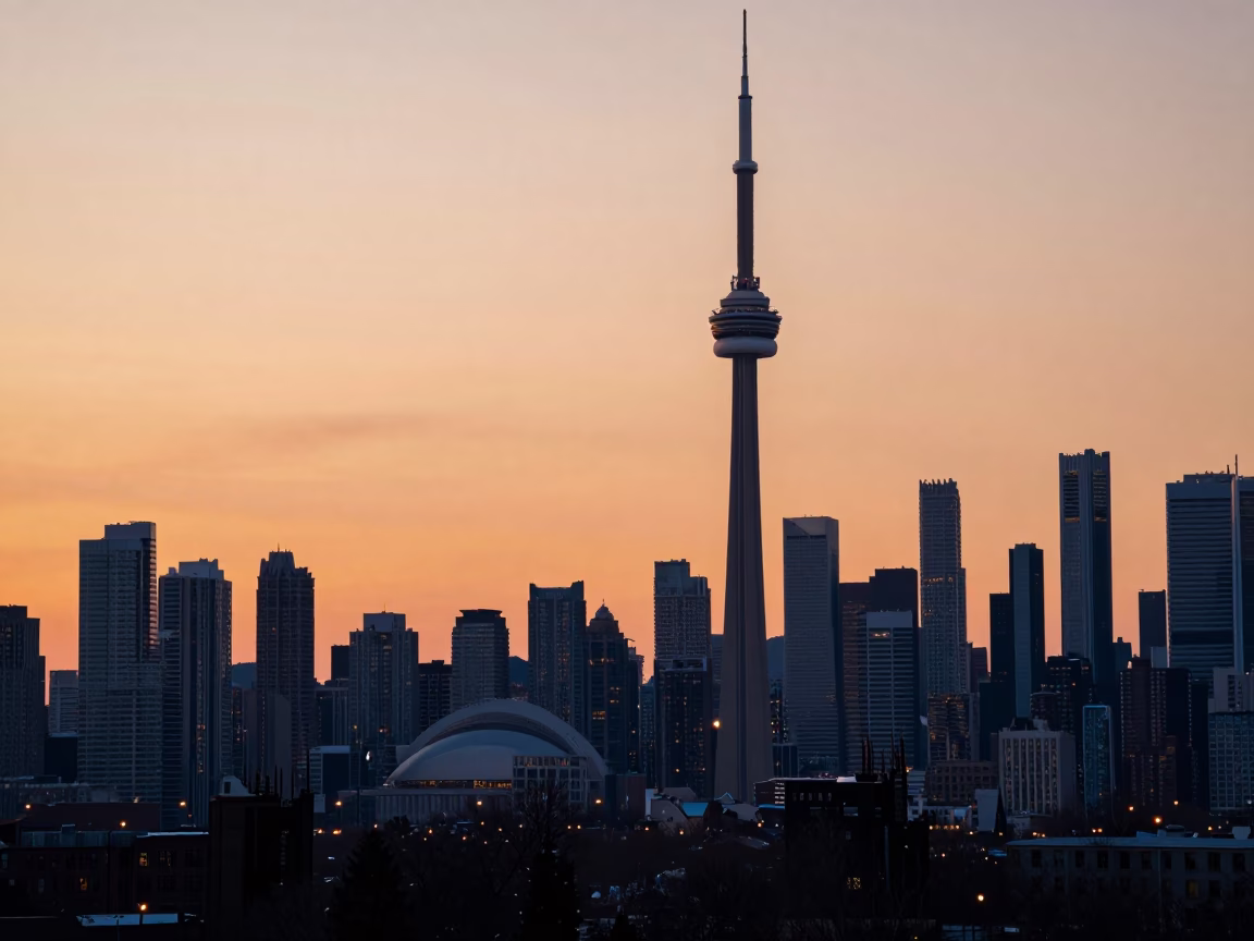 First Light Dawn in Toronto Ontario Canada Urban Landscape and City Skyline in in Toronto, Ontario, Canada