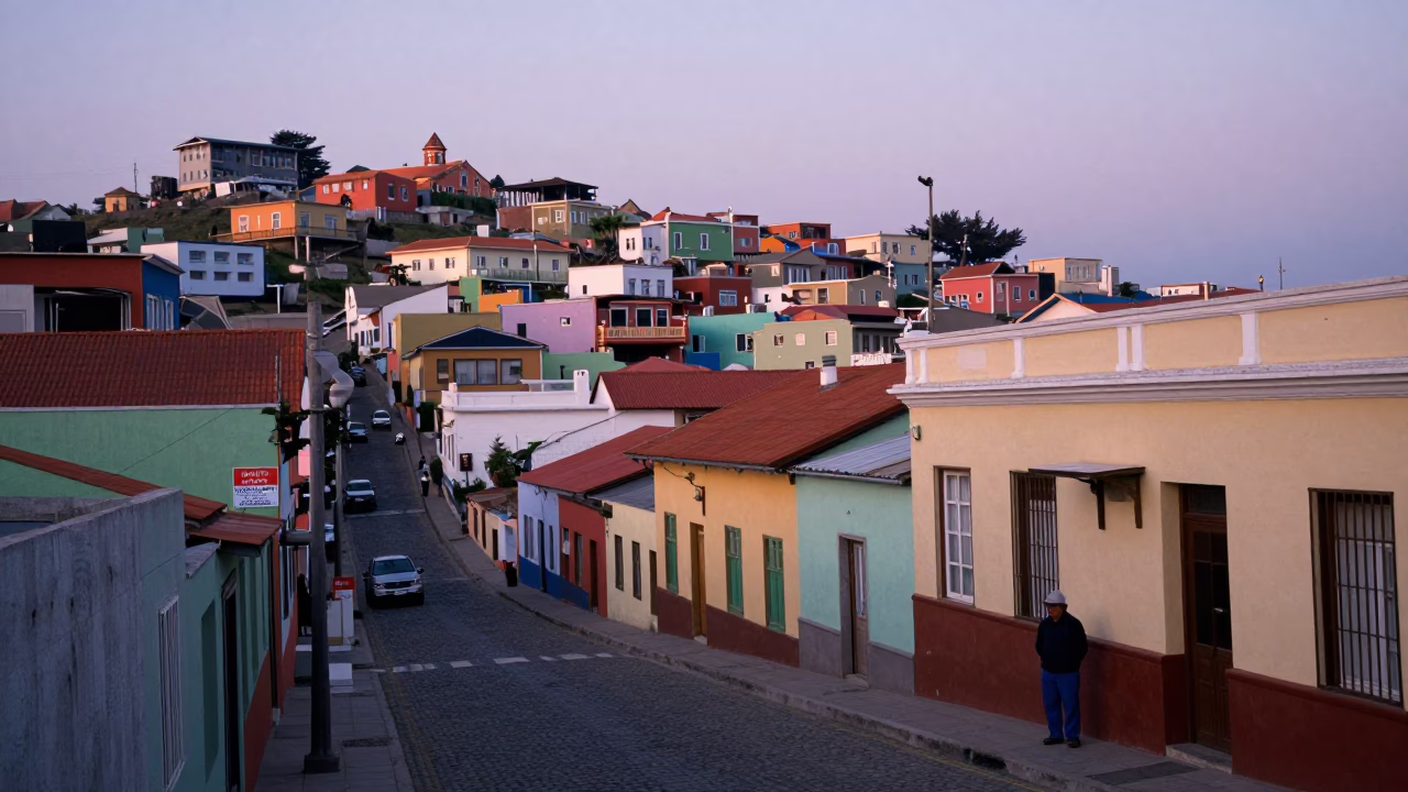 First Light Dawn in Valparaiso Chile Street Scene with Local Details in in Valparaiso, Chile