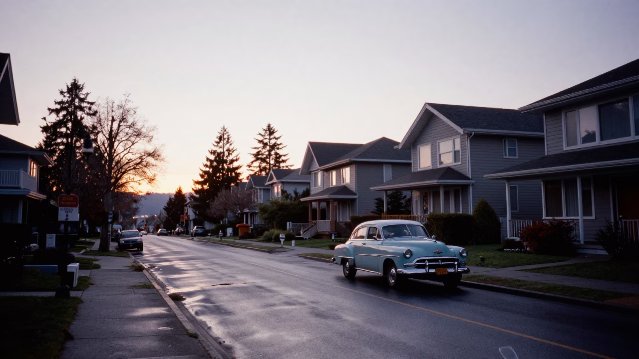 First Light Dawn in Vancouver British Columbia Canada Realistic Street Scene in in Vancouver, British Columbia, Canada